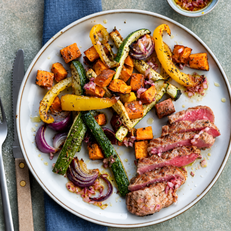 Steak met geroosterde groenten & citroendressing