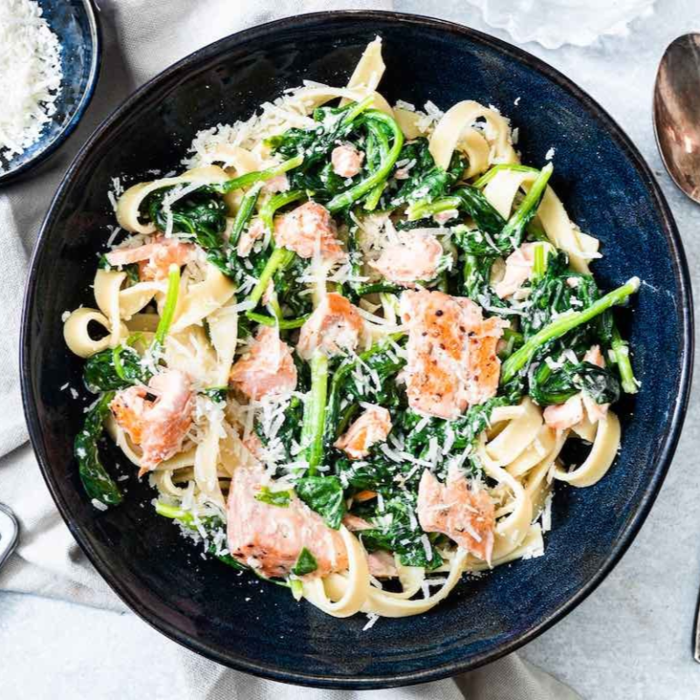 Pasta met zalm & spinazie