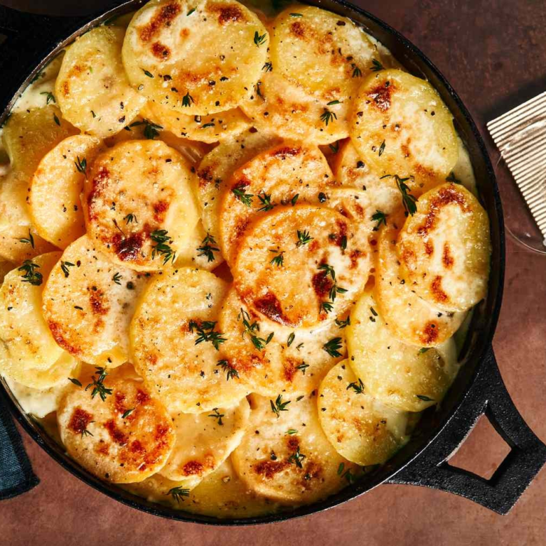 Kip-champignonpie met aardappeldeksel