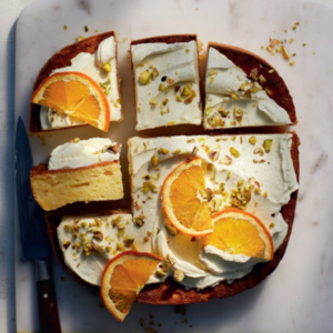 Sinaasappel-yoghurtcake met vanillemascarpone