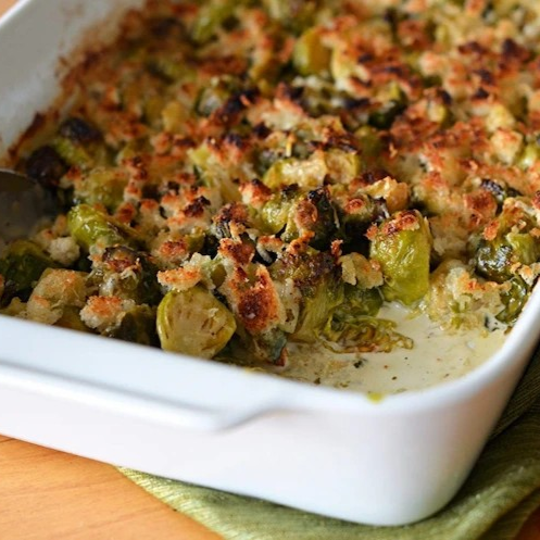 Spruitjesgratin met spekjes