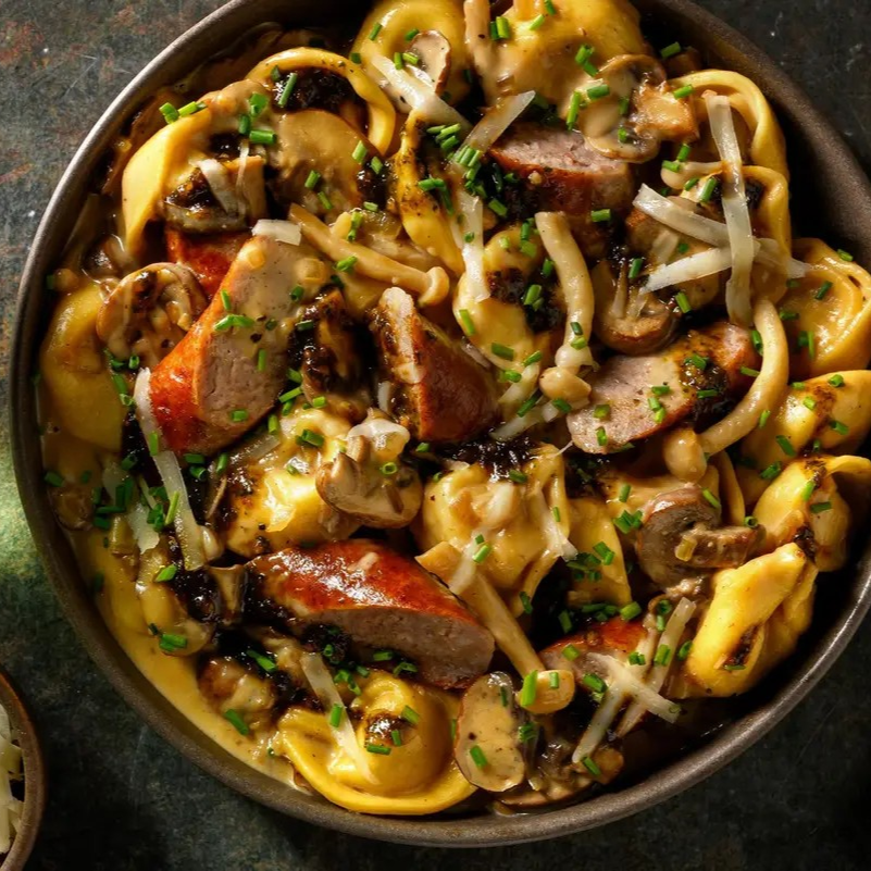 Tortelloni met varkensworst & kastanjechampignons