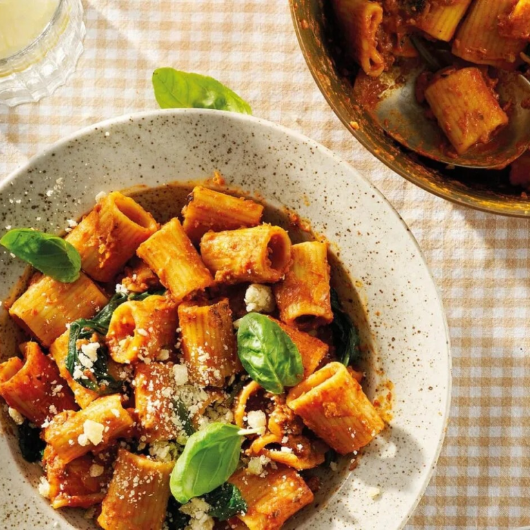 Creamy beef rigatoni