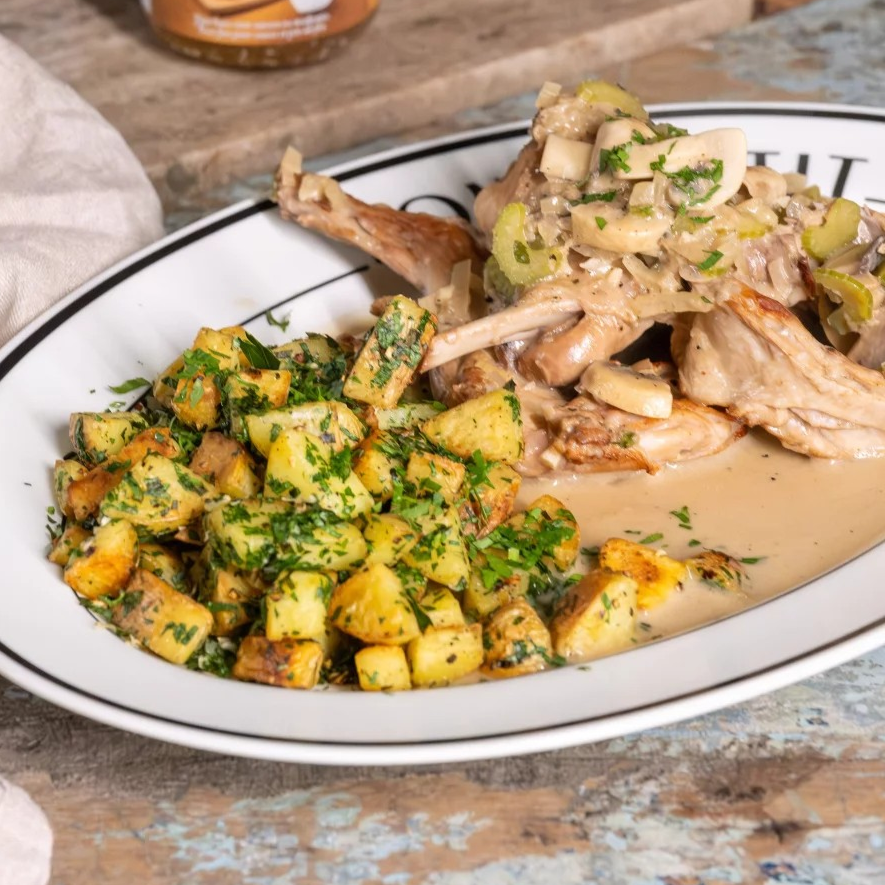 Stoofpotje van konijn met wintergroenten