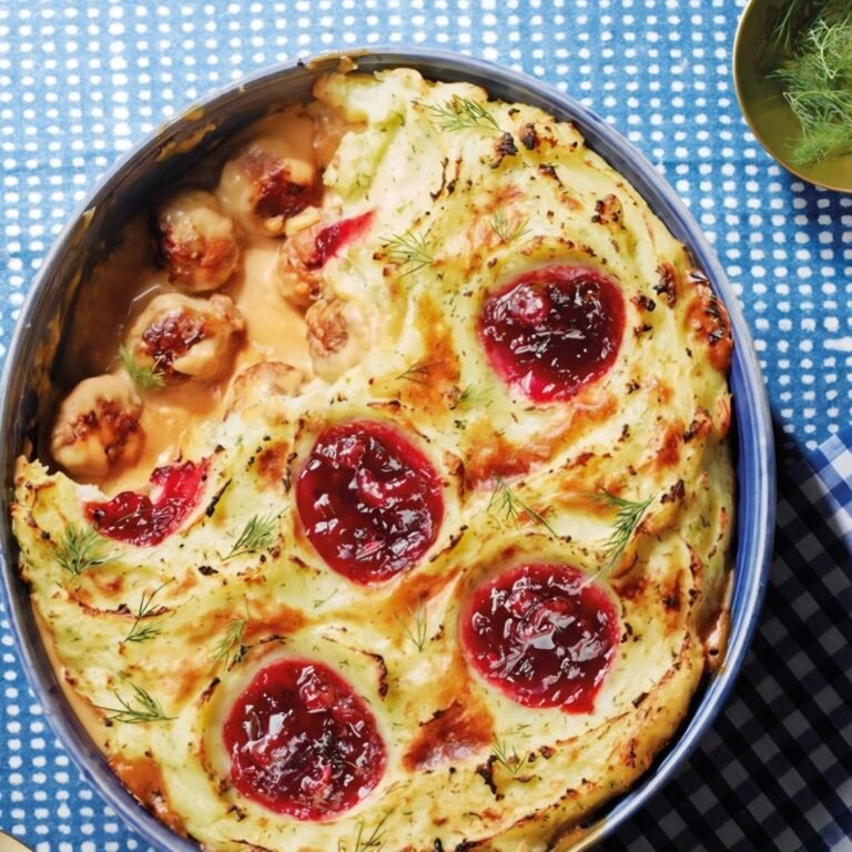 Zweedse pie met gehaktballetjes en aardappelpuree