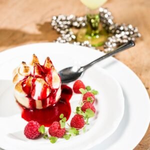 Citroencheesecake met Italiaanse meringue en frambozen