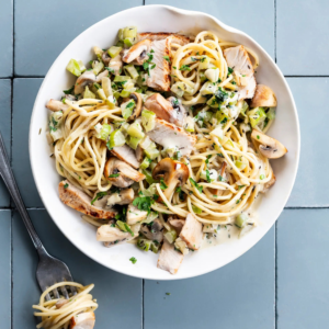 Mignonette met spaghetti in roomsaus