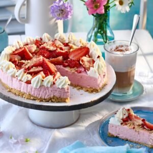Aardbeien-kruimelcheesecake