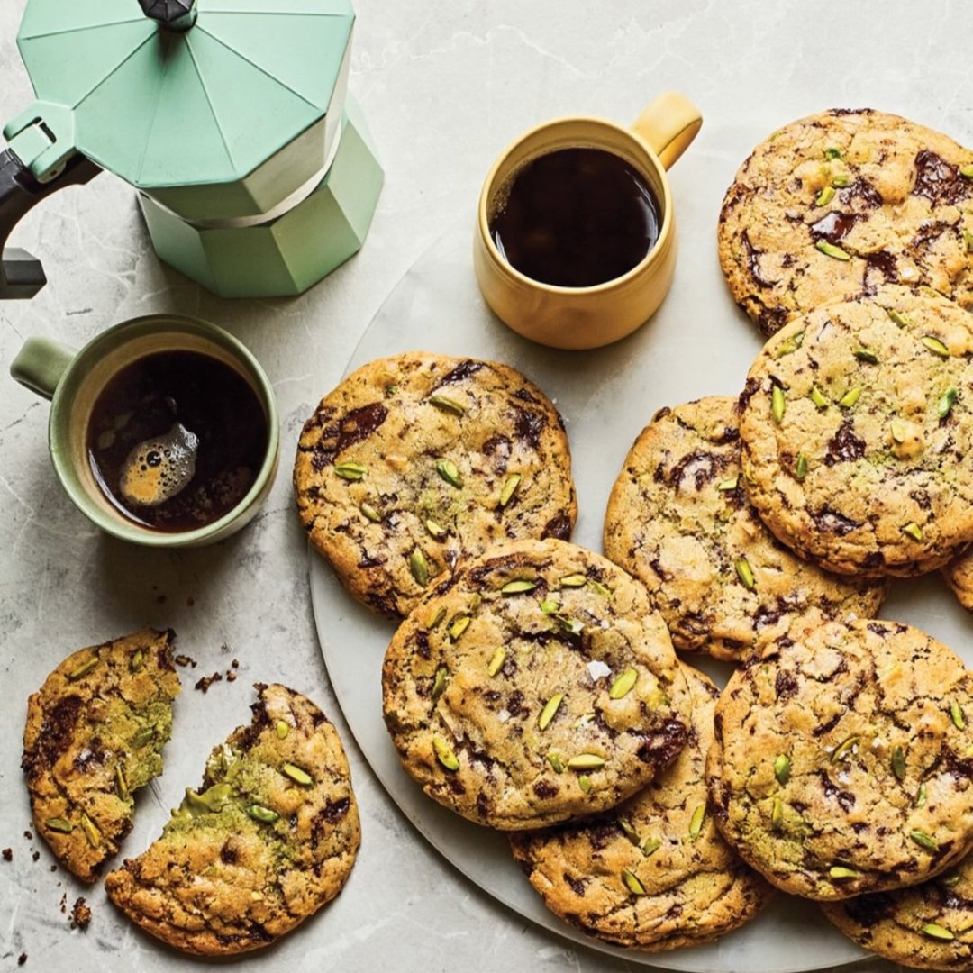Chocolate chip cookies met pistachevulling