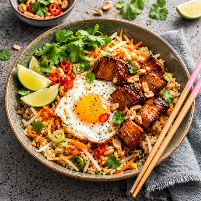 Gebakken rijst met teriyaki-buikspek