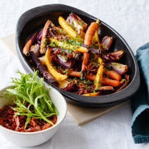 Geroosterde worteltjes met dragonvinaigrette