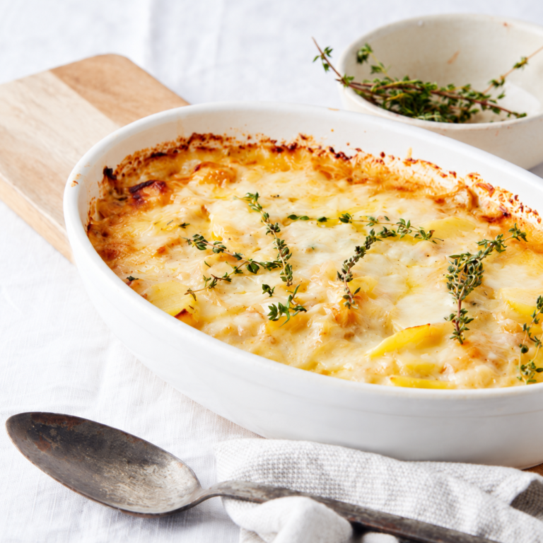 Aardappelgratin met gekaramelliseerde ui