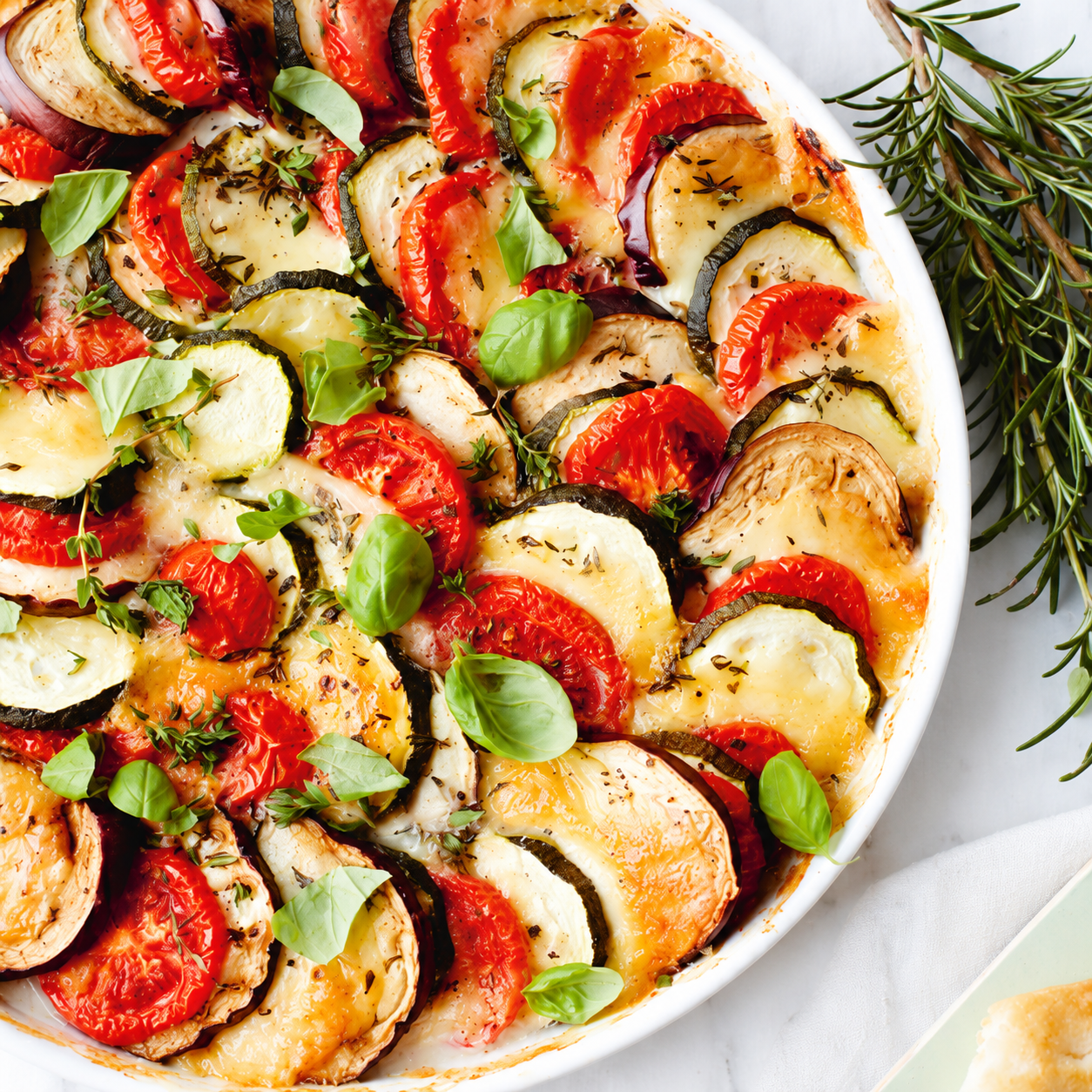 Tian van zuiderse groenten met mozzarella