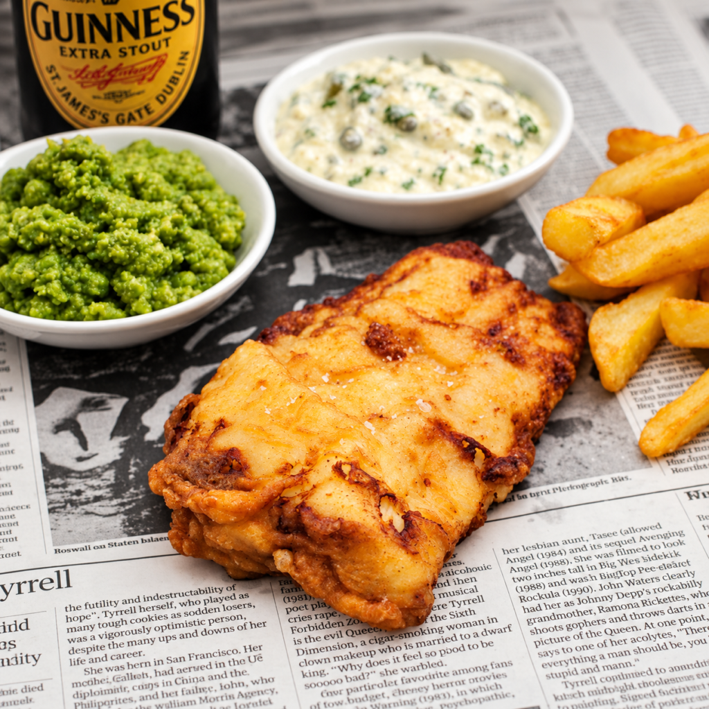Fish & chips met erwtenpuree en tartaarsaus